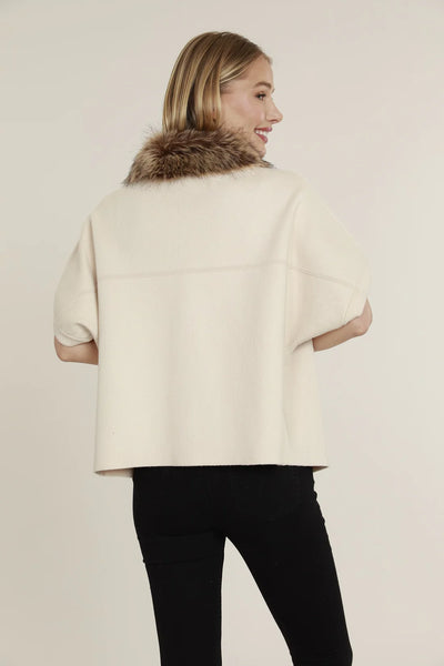 Faux Fur Short Sleeve Cardigan Creme/Chestnut