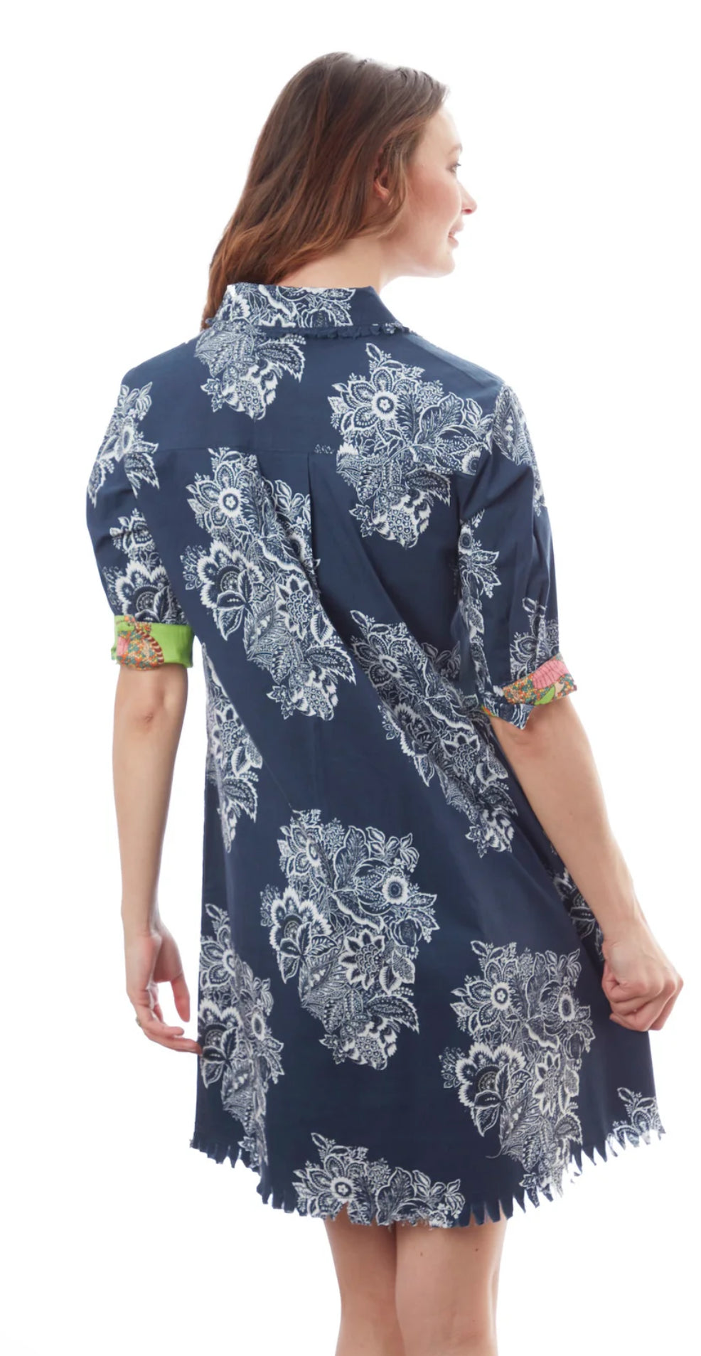 Chatham Floral Paisley Dress-Navy/White