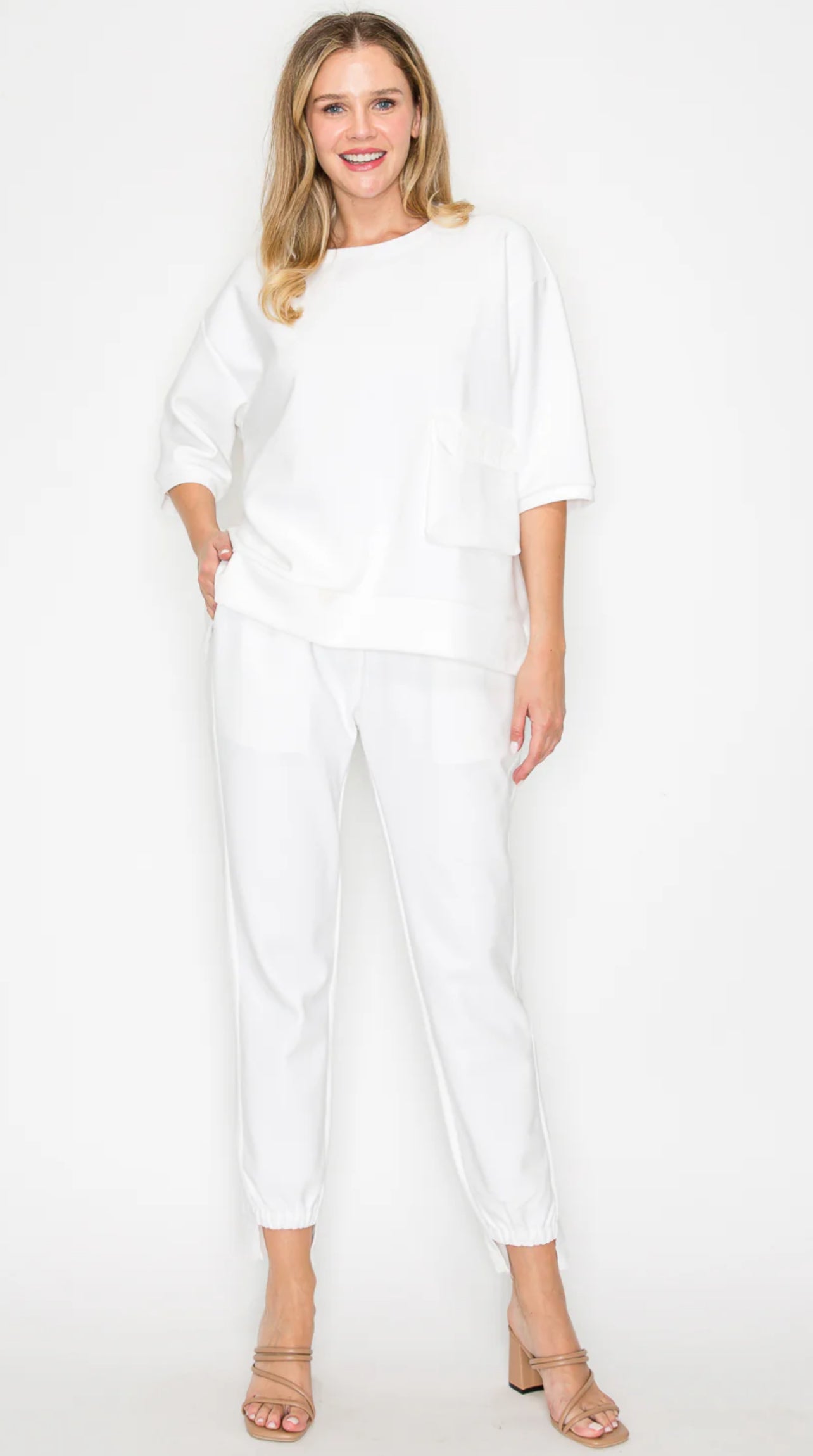 Katie Knit Crepe Pants-White