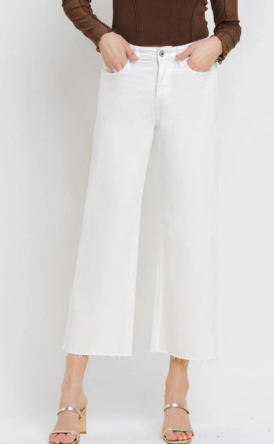 High Rise Crop Flare Denim-White