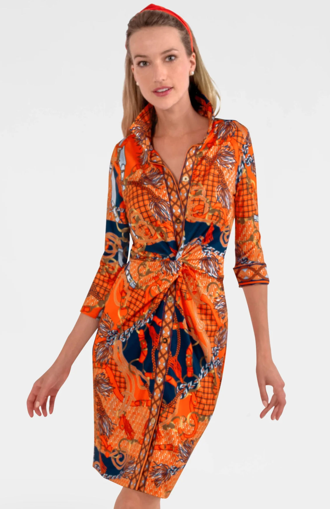 Twist and Shout Ditto Print Dress-Orange