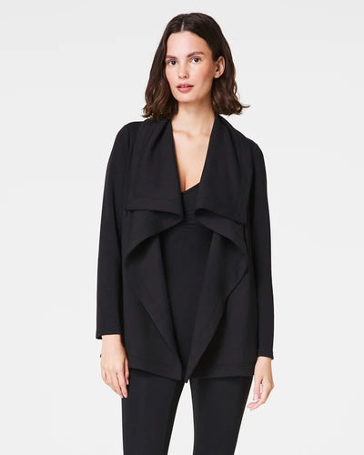 Air Essentials Drape Front Cardigan-Black