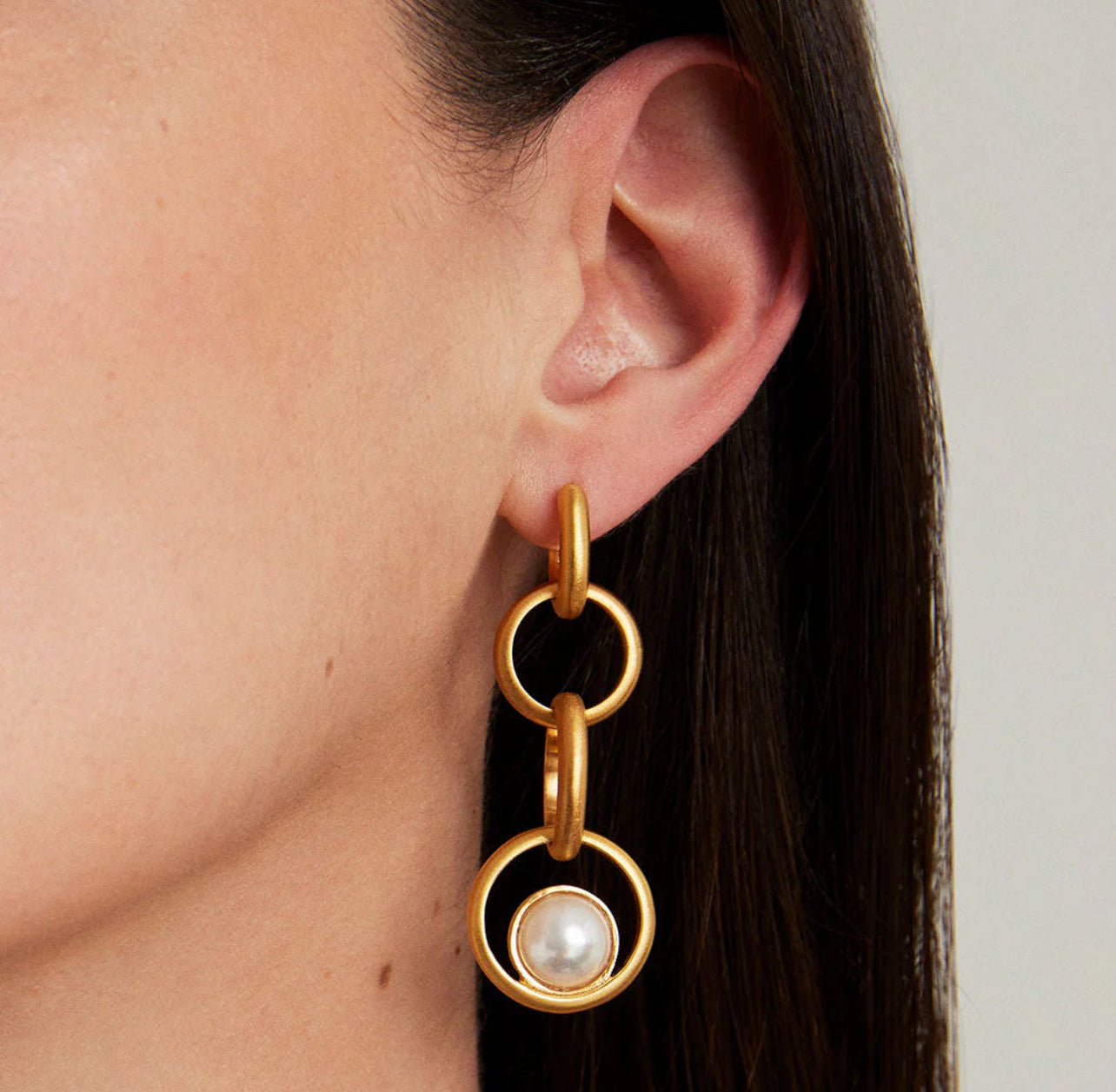 Chain Drop Earrings-Pearl/Gold