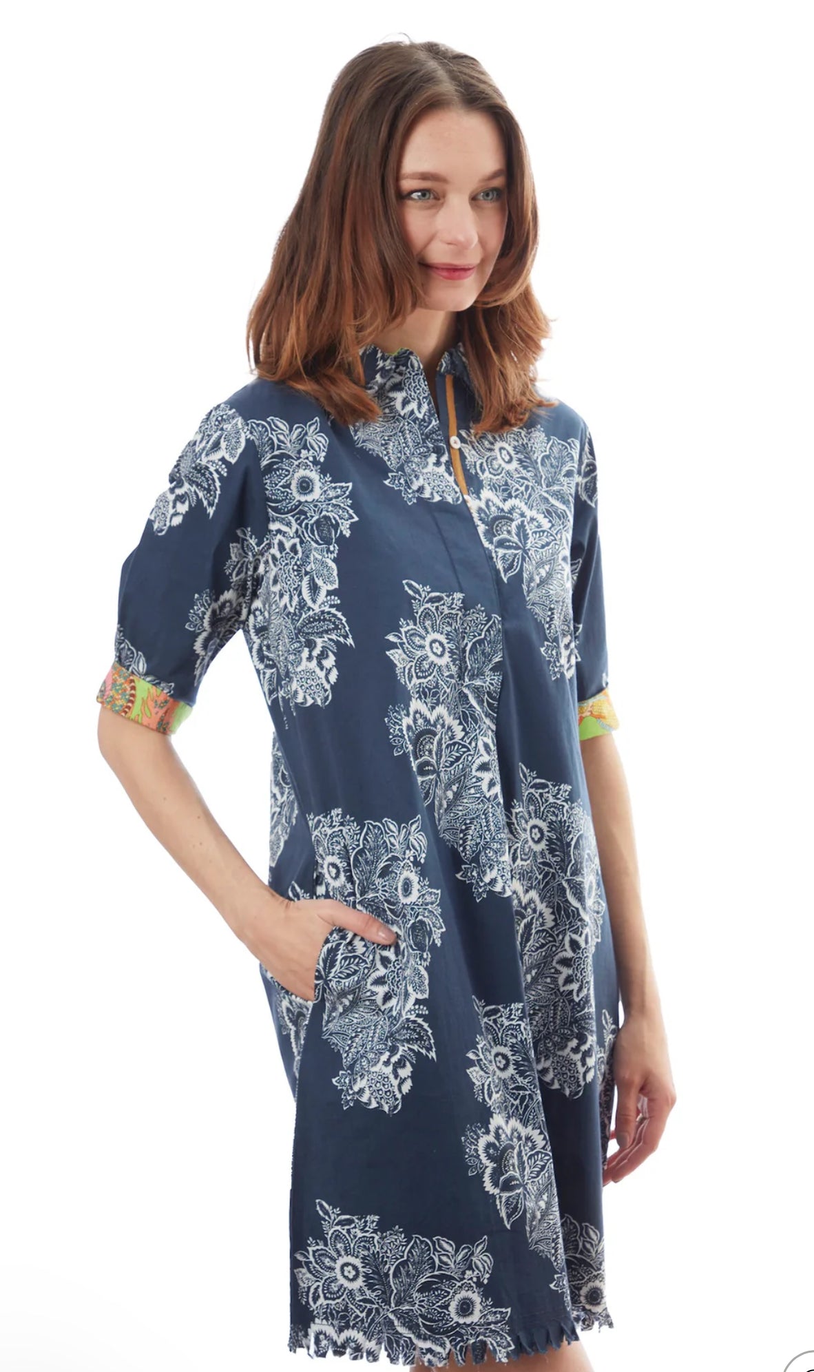 Chatham Floral Paisley Dress-Navy/White