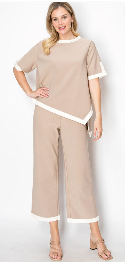 Kiara Crepe Knit Pant-Khaki