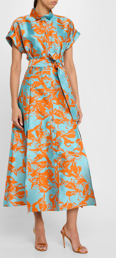 Chantel Jacquard Midi Dress-Orange and Blue