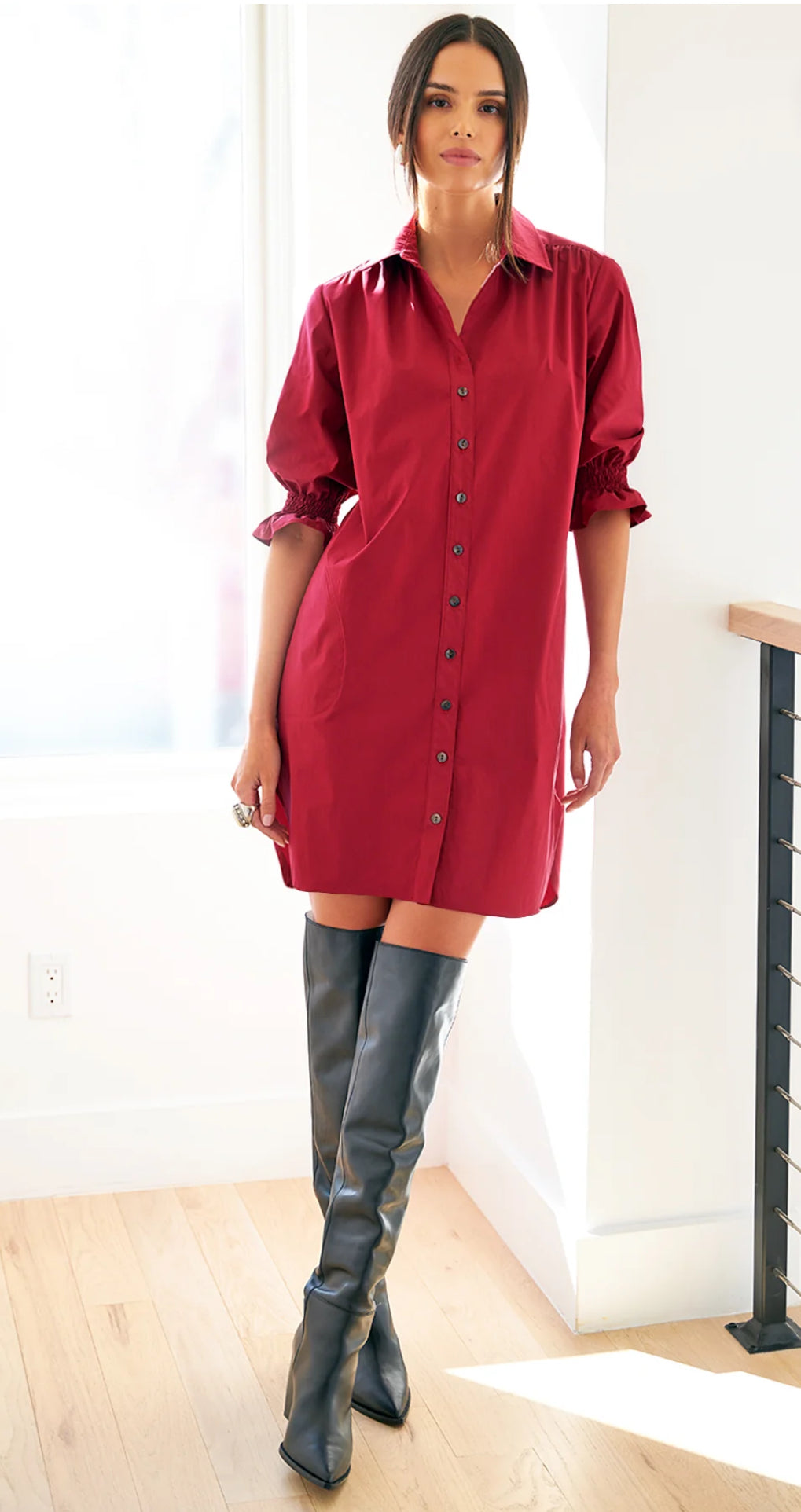 Miller Weathercloth Shirtdress-Red