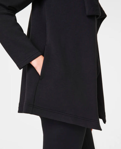 Air Essentials Drape Front Cardigan-Black