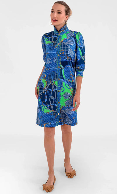 Swagger Puff Sleeve Print Dress-Navy Multi