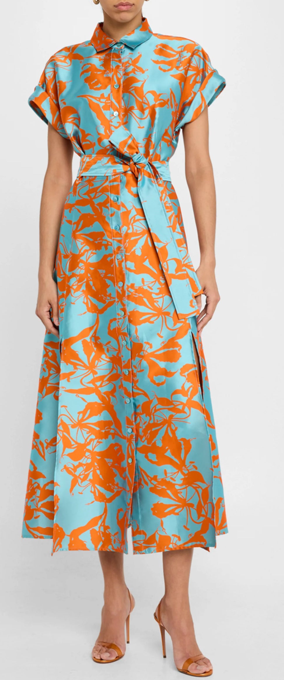 Chantel Jacquard Midi Dress-Orange and Blue