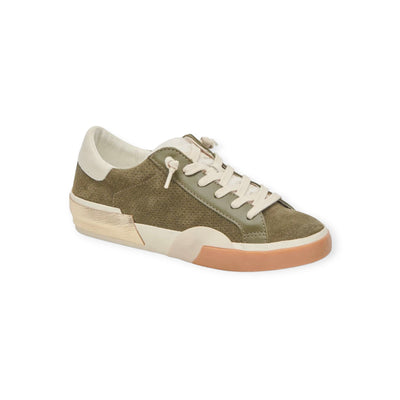 Zina Plush Sneakers in Moss Perforated Suede