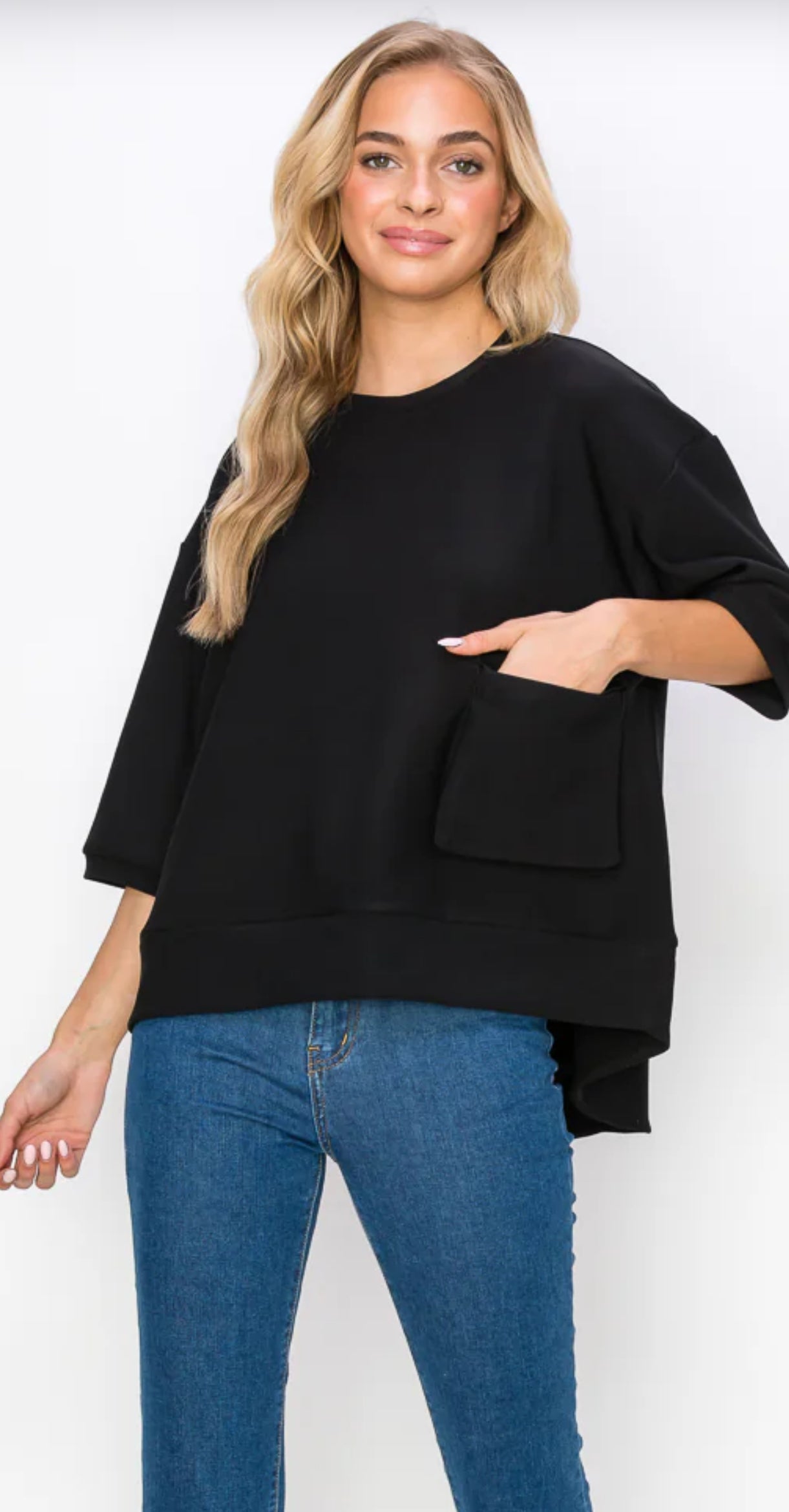 Katie Knit Crepe Top-Black