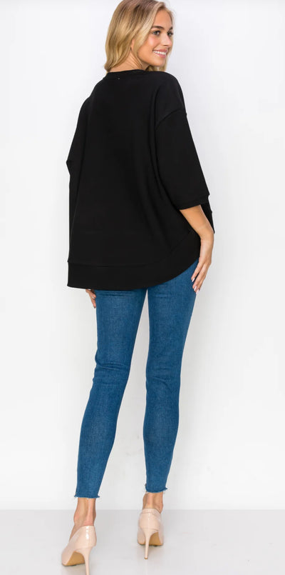 Katie Knit Crepe Top-Black