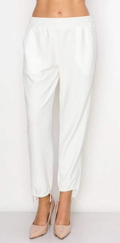 Katie Knit Crepe Pants-White