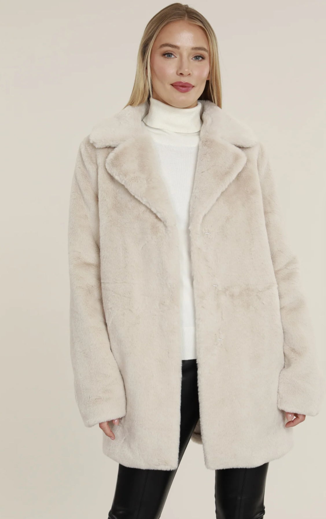 Faux Fur Long Coat Creme