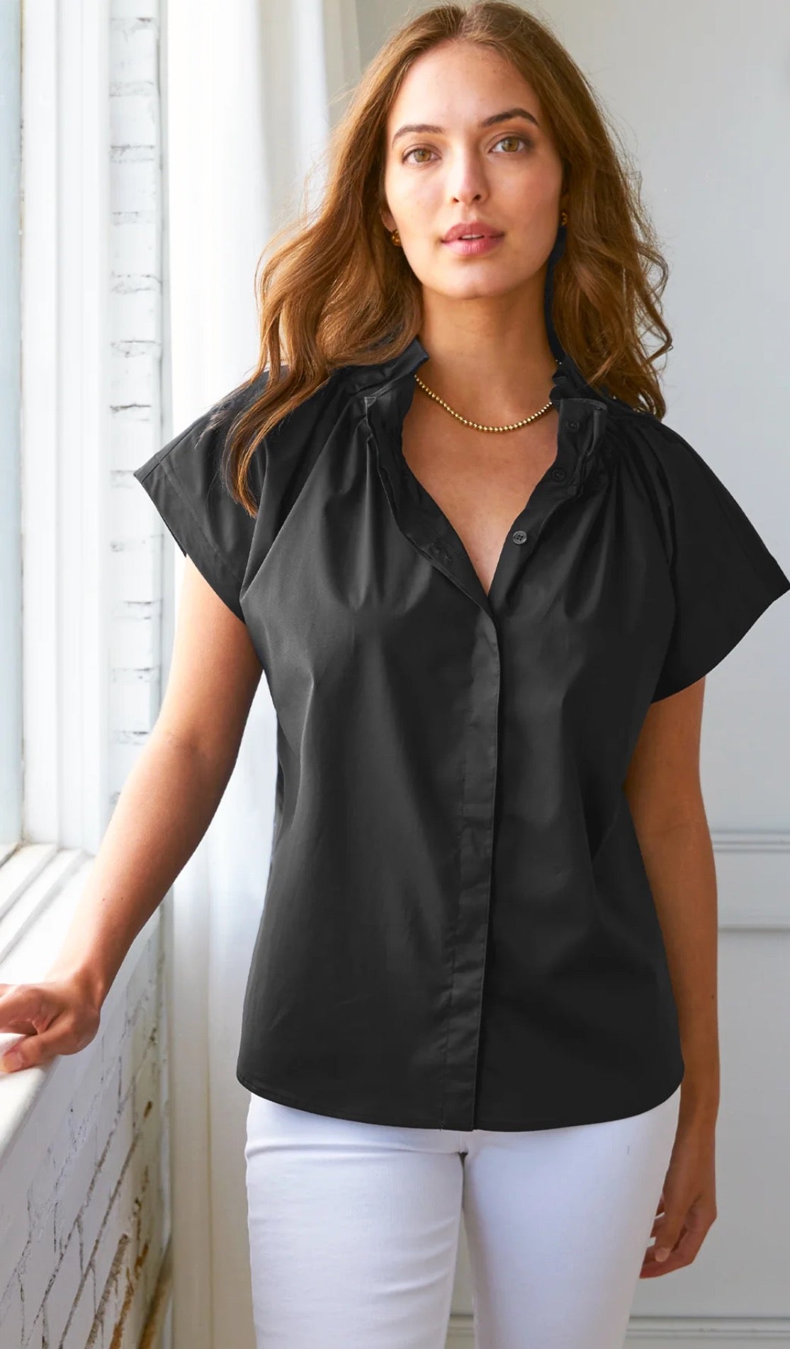 Jenny Poplin Silky Top-Black