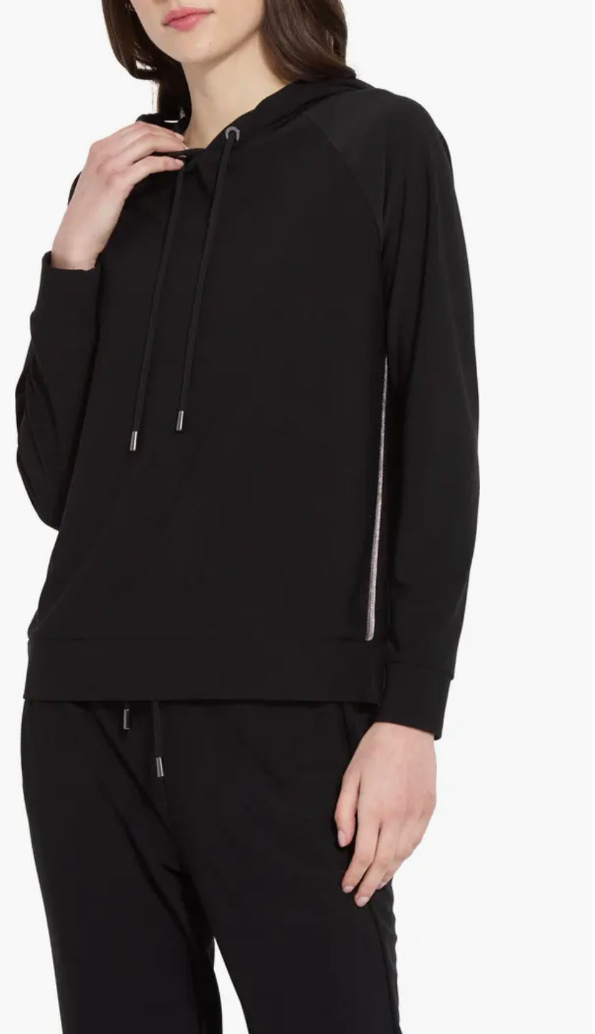 Julia Stretch Crepe Hoodie-Black