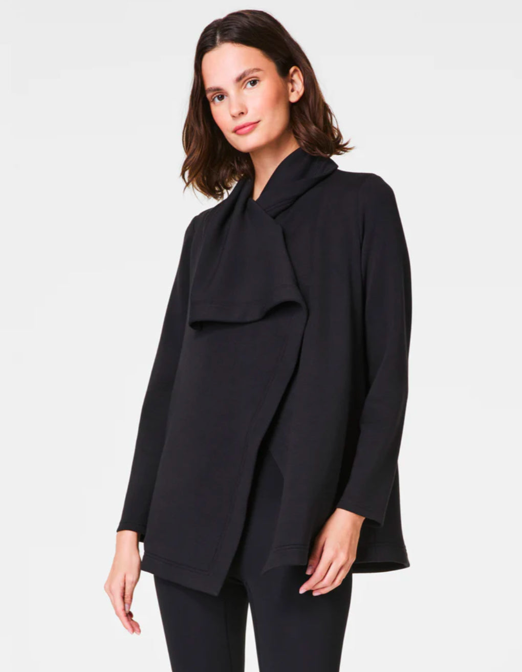 Air Essentials Drape Front Cardigan-Black