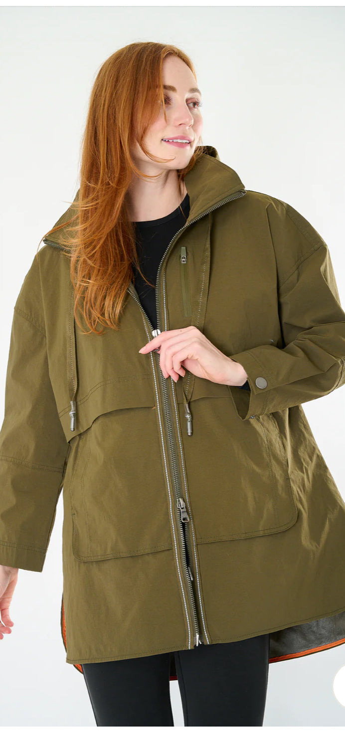 Stretch Nylon Coat-Olive