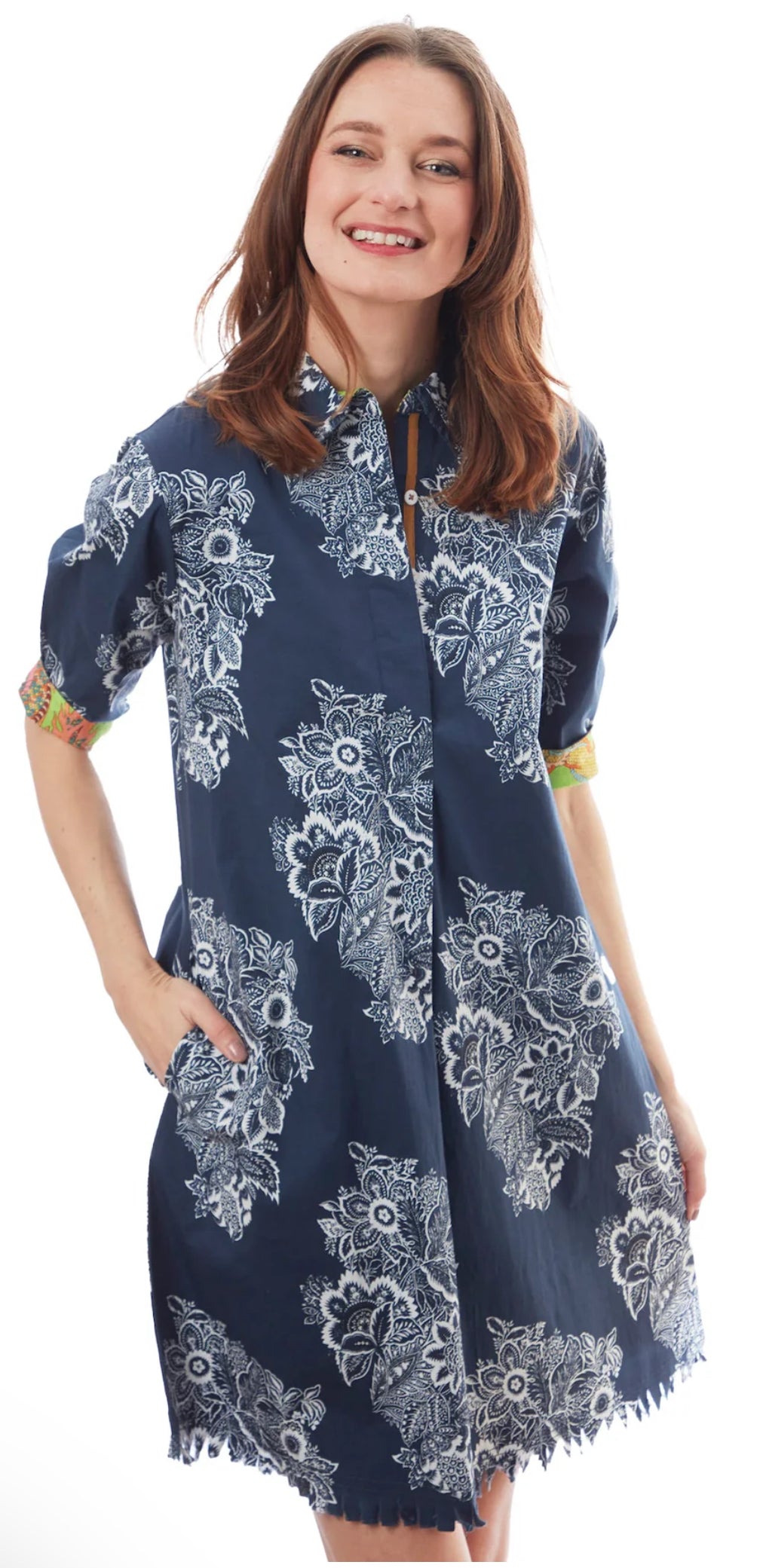 Chatham Floral Paisley Dress-Navy/White