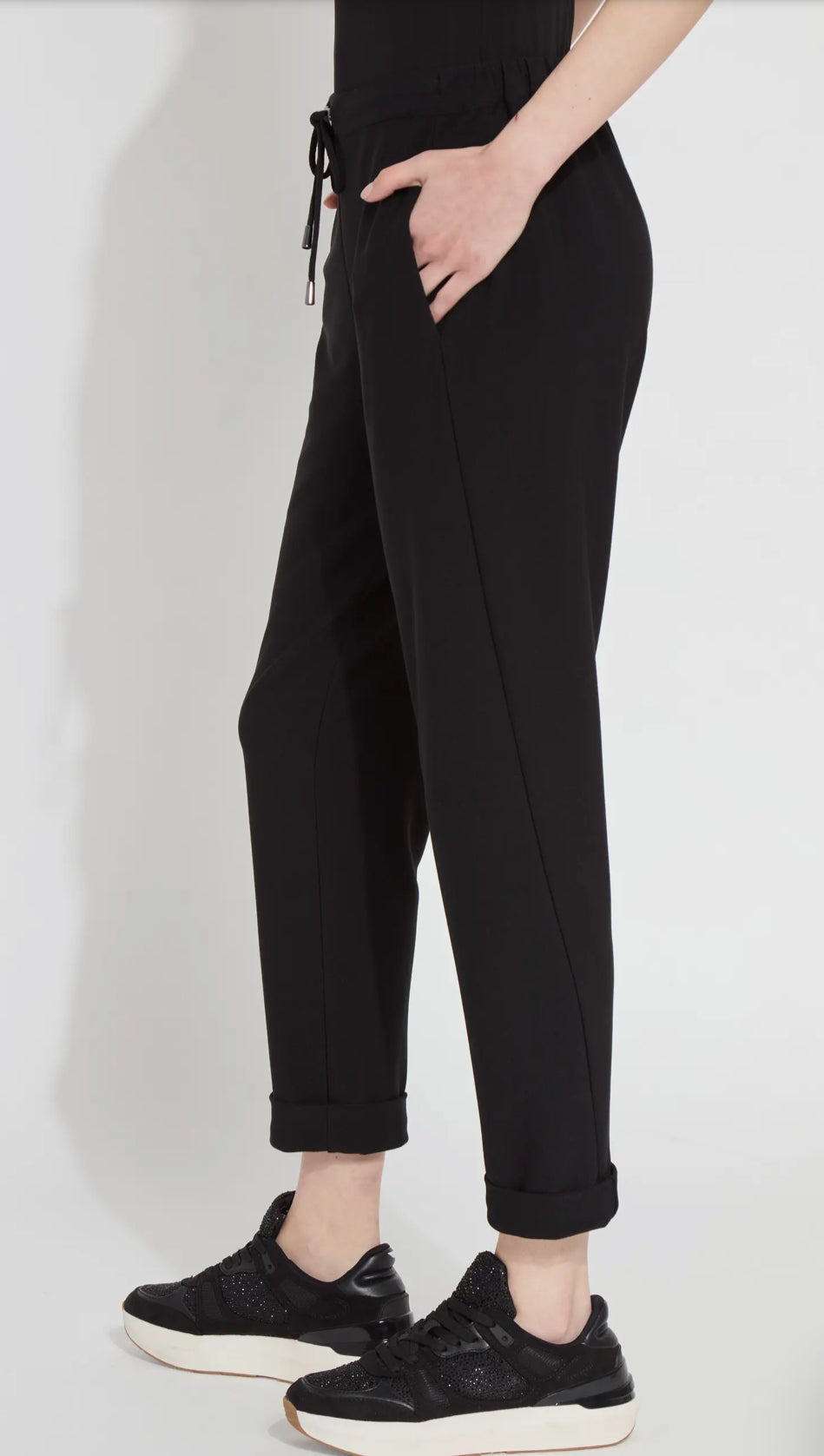 Julia Stretch Crepe Cuffed Jogger-Black