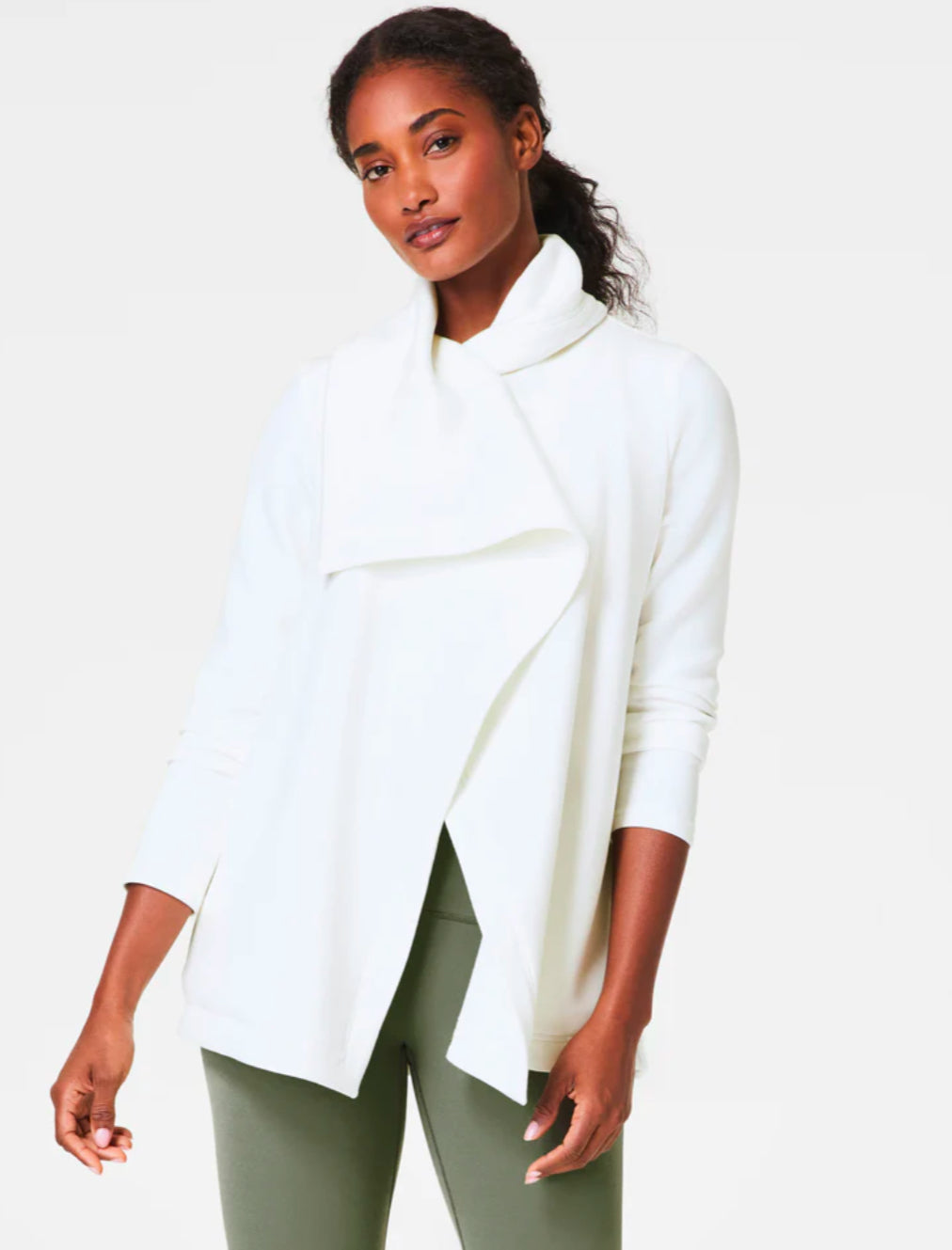 Air Essentials Drape Front Cardigan-Powder