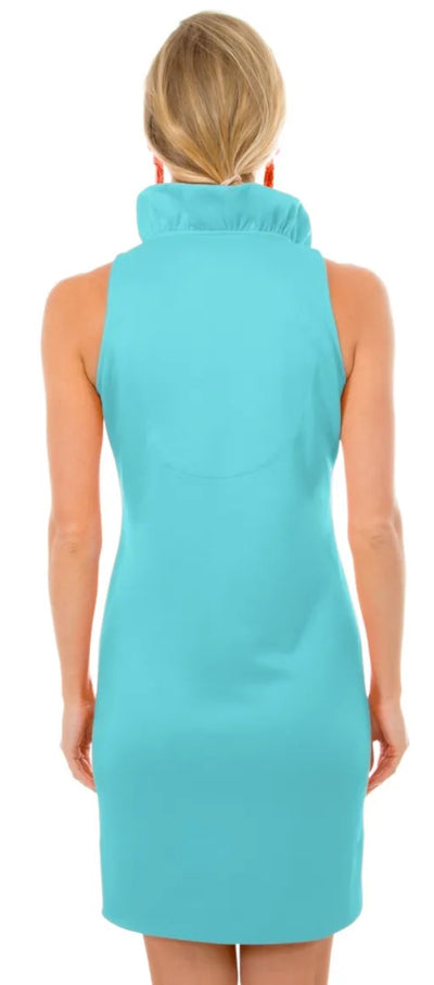 Ruffleneck Sleeveless Dress-Turquoise