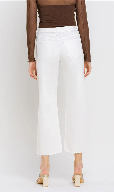 High Rise Crop Flare Denim-White