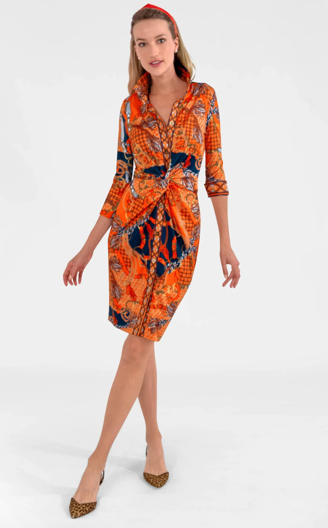 Twist and Shout Ditto Print Dress-Orange