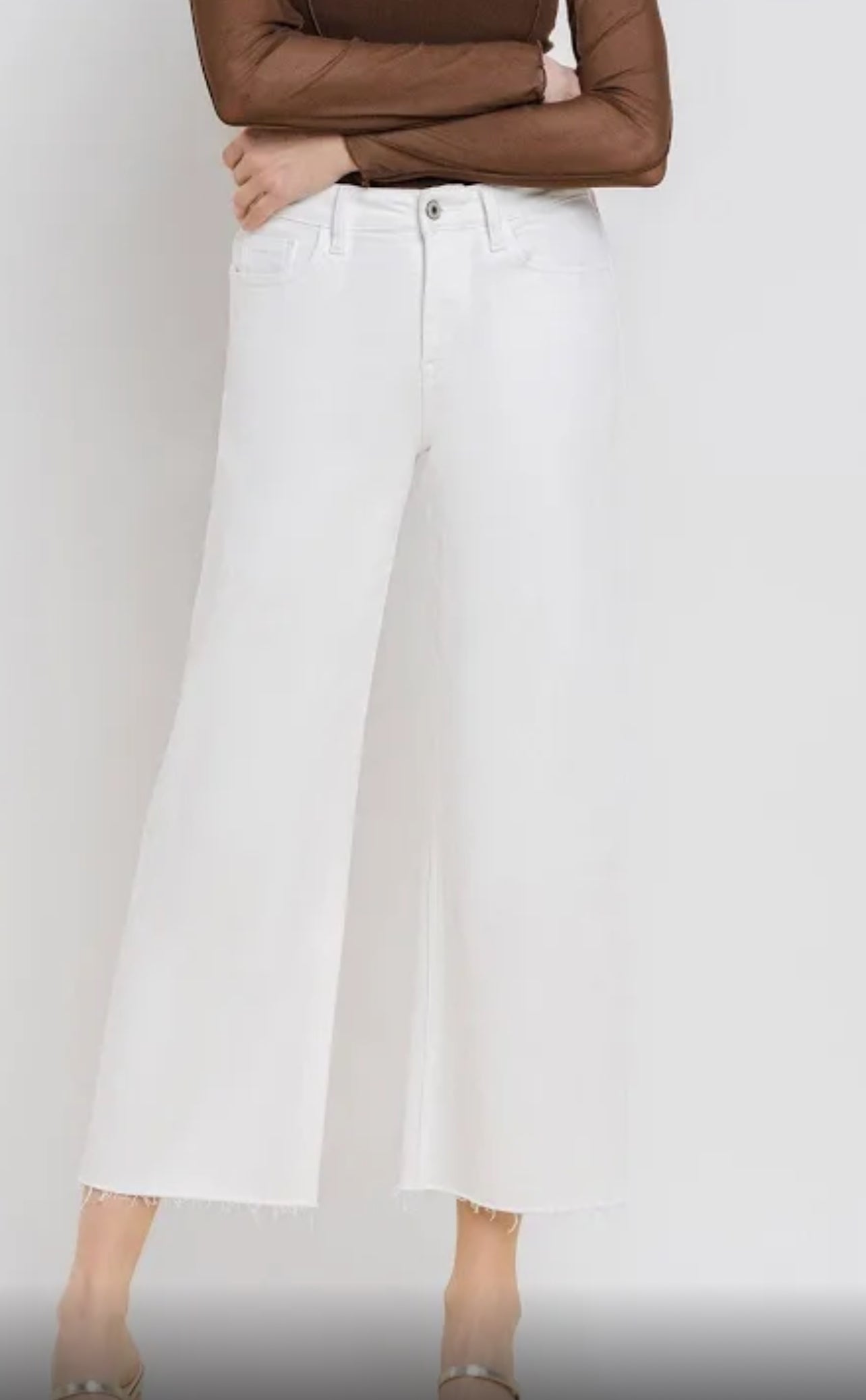 High Rise Crop Flare Denim-White