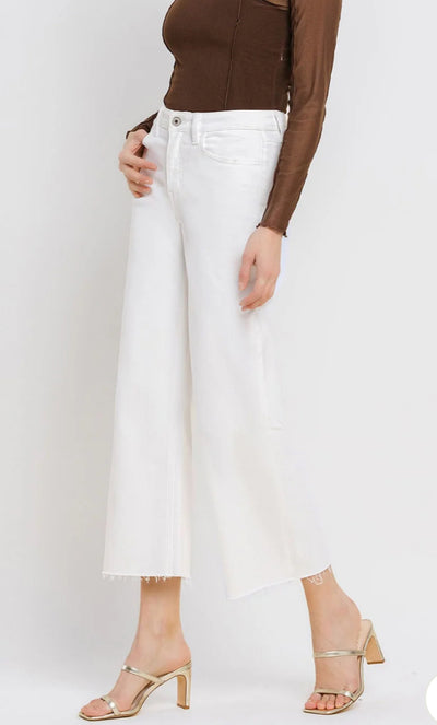 High Rise Crop Flare Denim-White