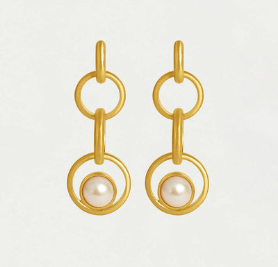 Chain Drop Earrings-Pearl/Gold