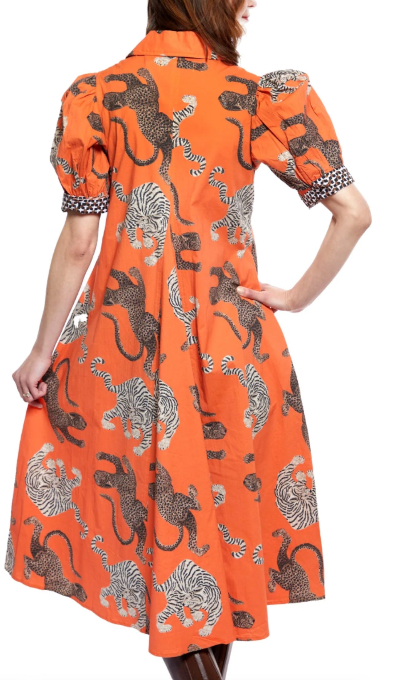 Montauk Big Cats Midi Dress-Rust/Orange