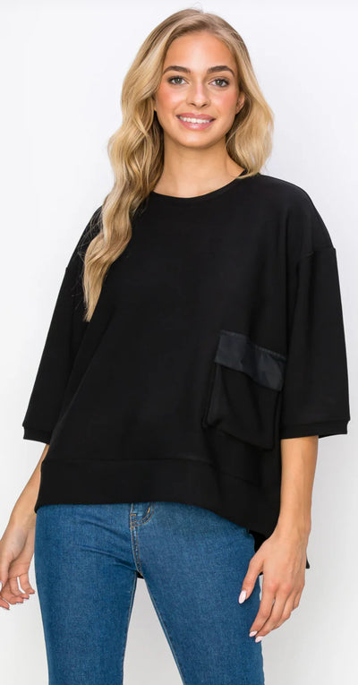 Katie Knit Crepe Top-Black