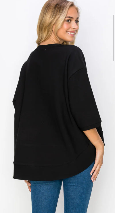 Katie Knit Crepe Top-Black