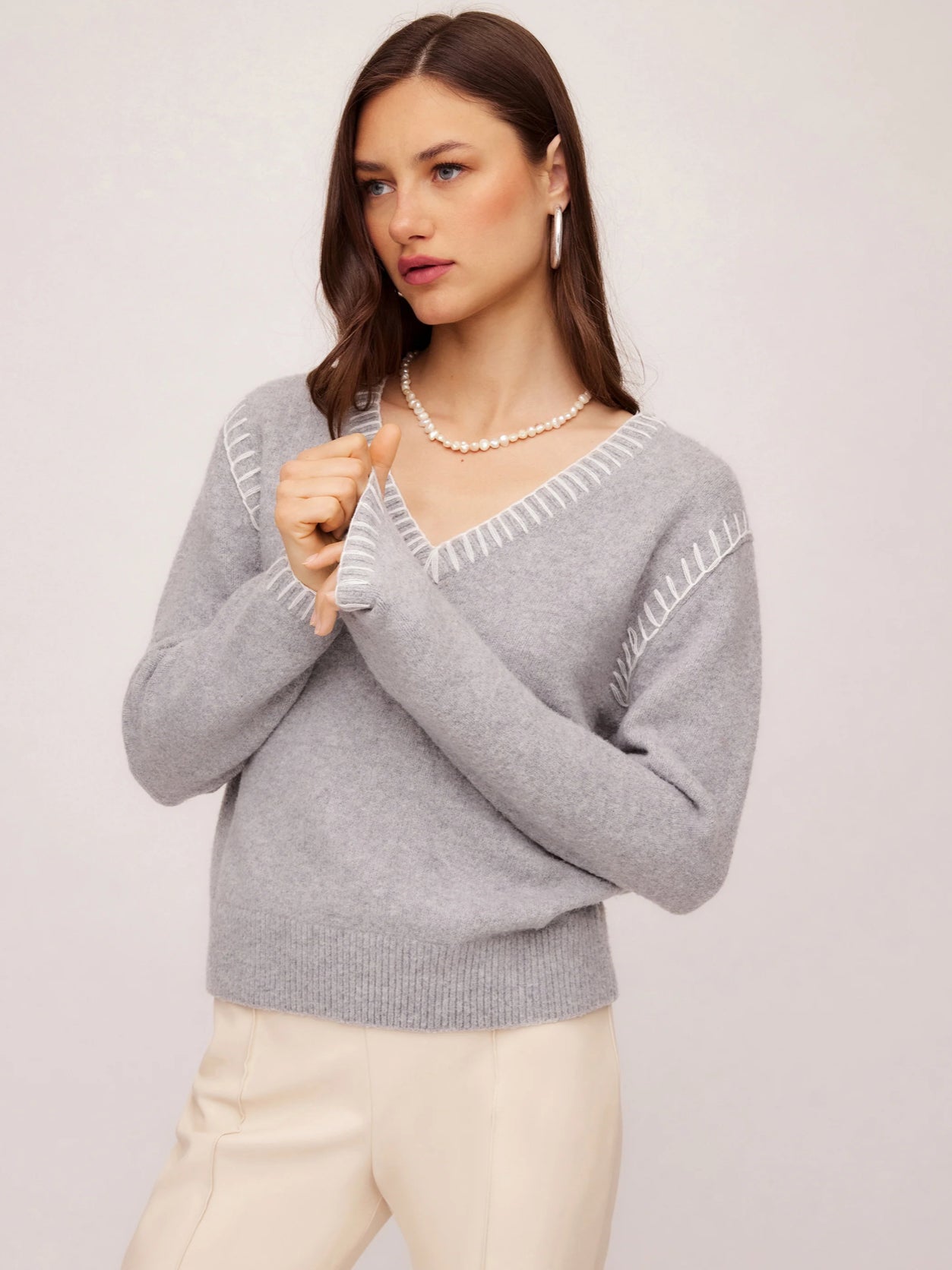 Ali Edge Stitch Sweater-Gray