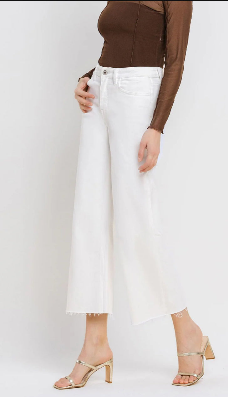 High Rise Crop Flare Denim-White