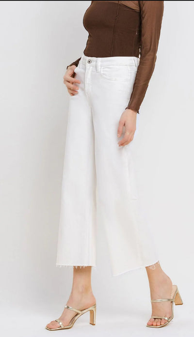 High Rise Crop Flare Denim-White