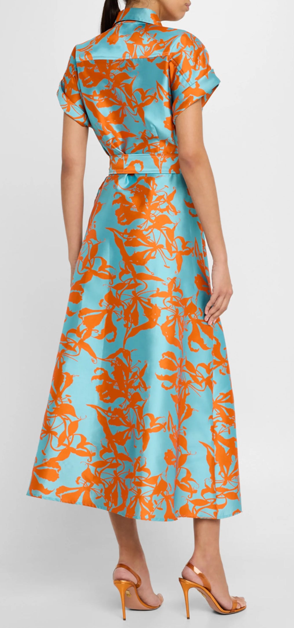 Chantel Jacquard Midi Dress-Orange and Blue