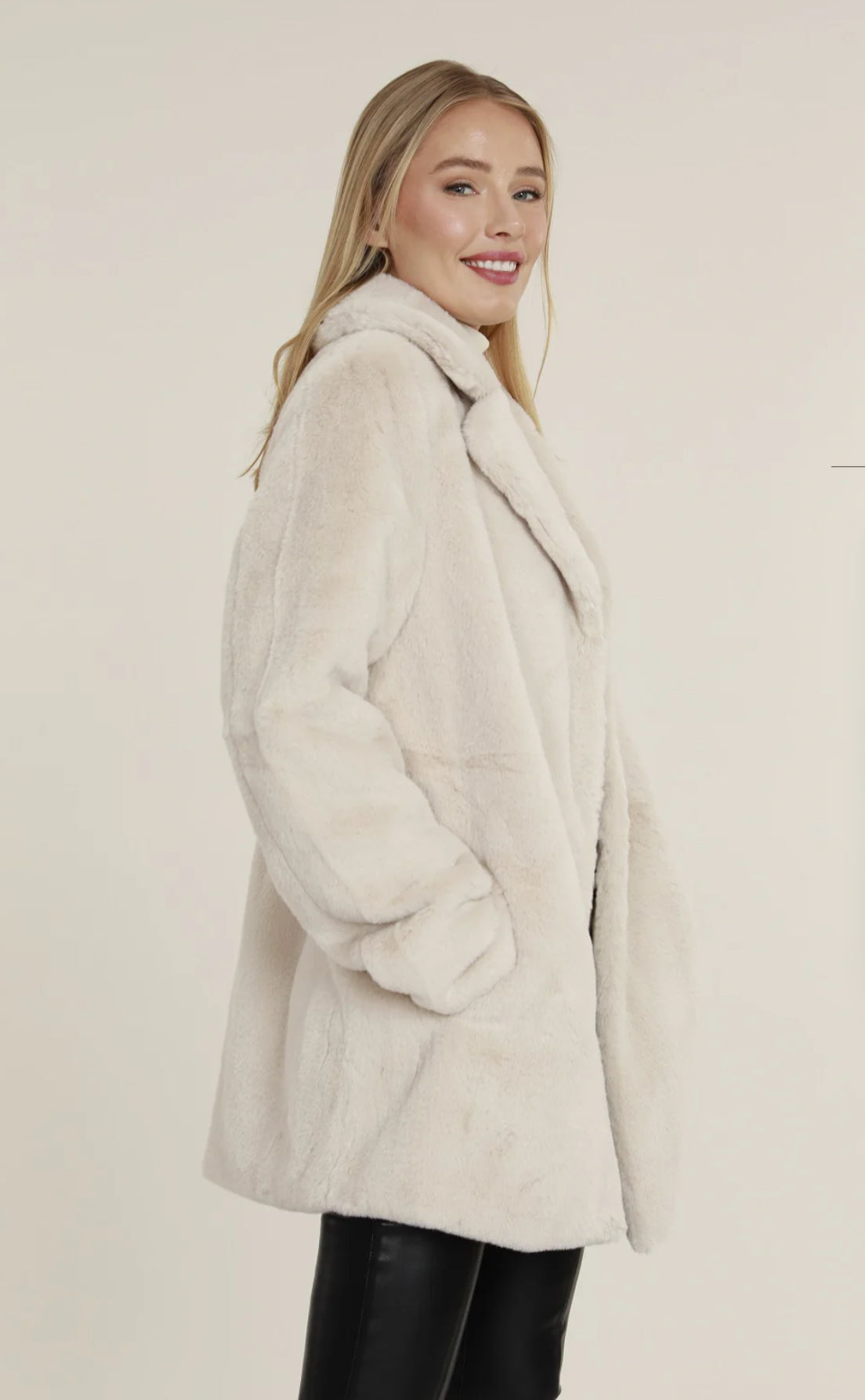 Faux Fur Long Coat Creme