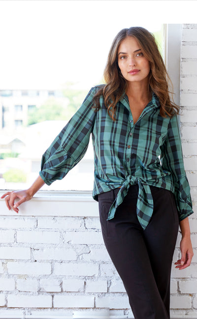 Emmy Shirt Christmas Plaid-Emerald Green