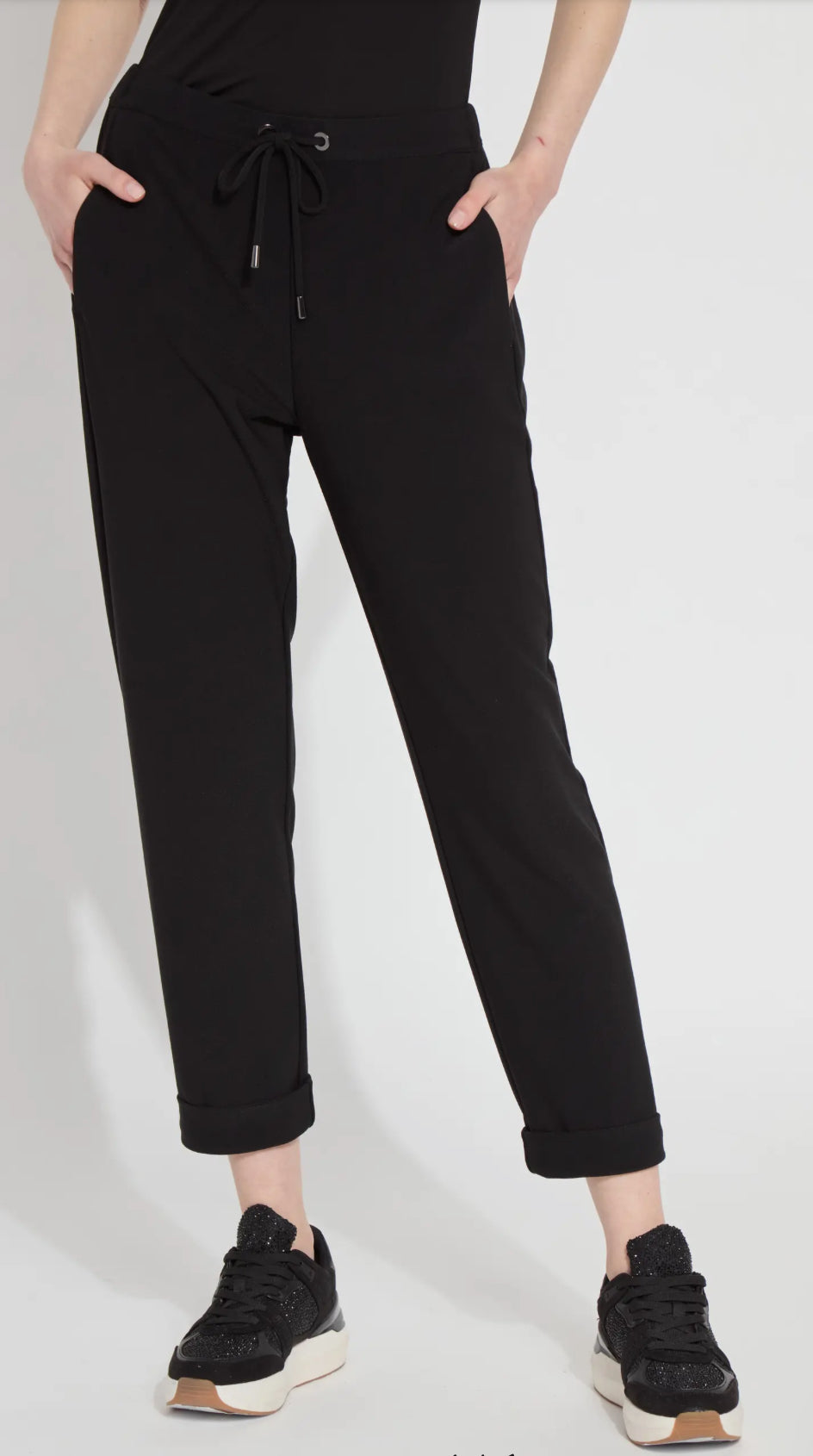 Julia Stretch Crepe Cuffed Jogger-Black