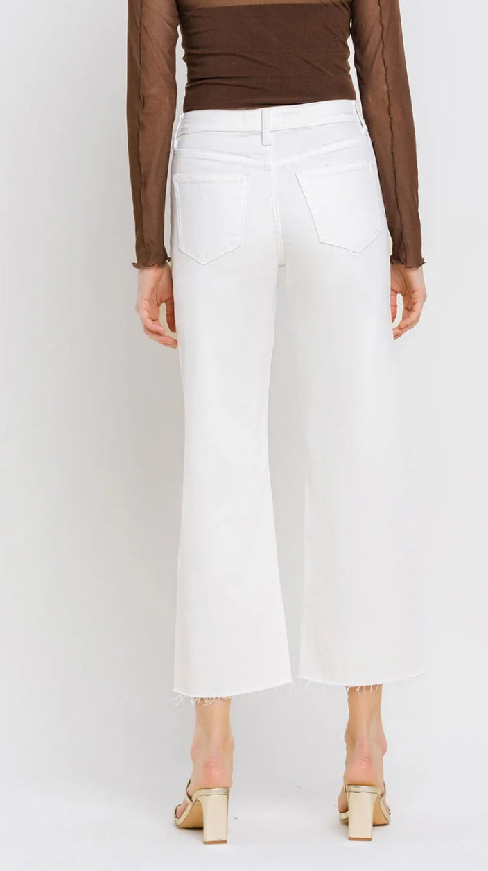 High Rise Crop Flare Denim-White