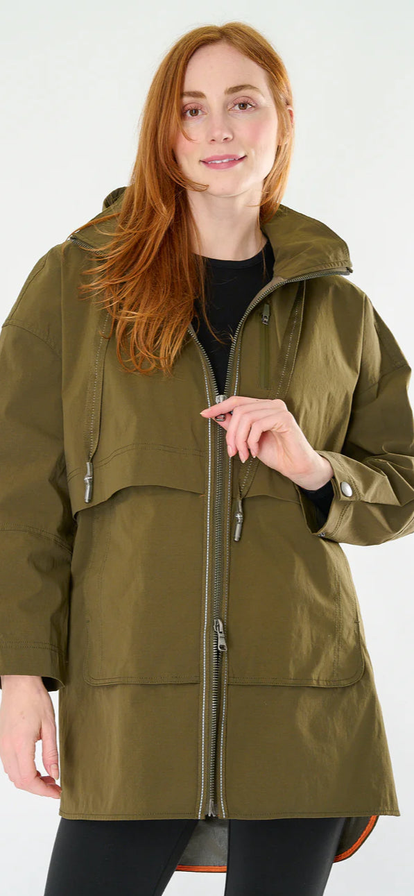 Stretch Nylon Coat-Olive