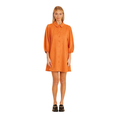 Faux Suede Puff Sleeve Dress Orange