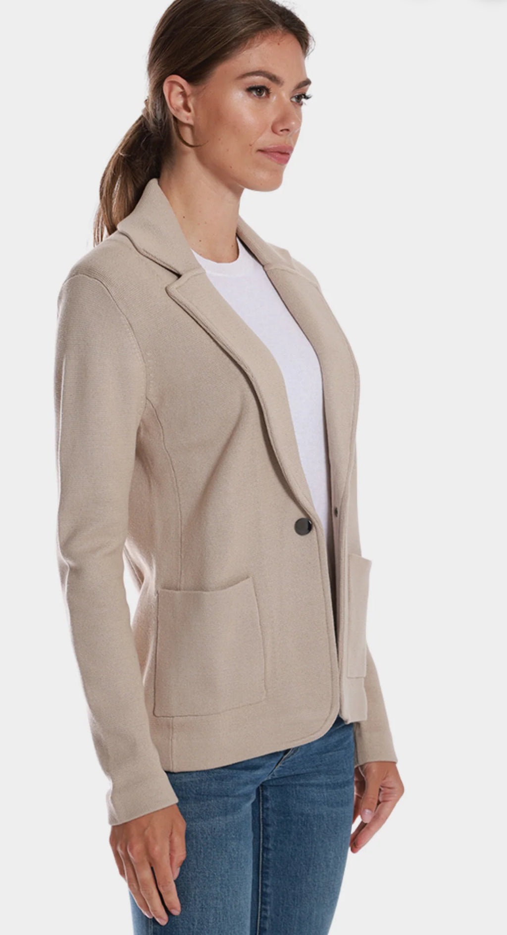 Cotton Blend Long Line Blazer-Brown Sugar