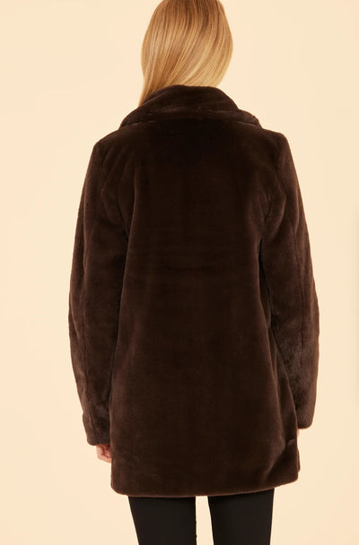 Faux Fur Long Coat Dark Brown