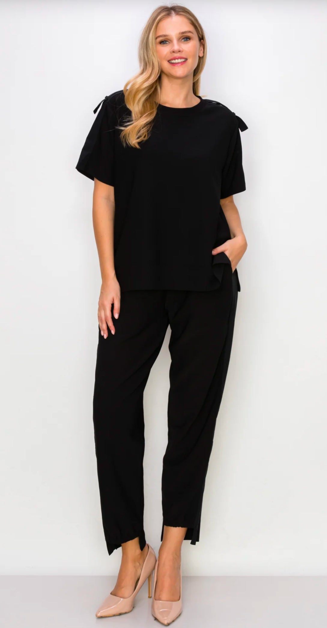 Katie Knit Crepe Pants-Black