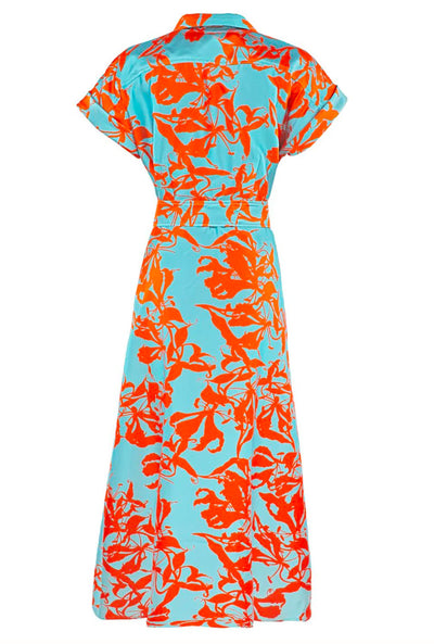 Chantel Jacquard Midi Dress-Orange and Blue