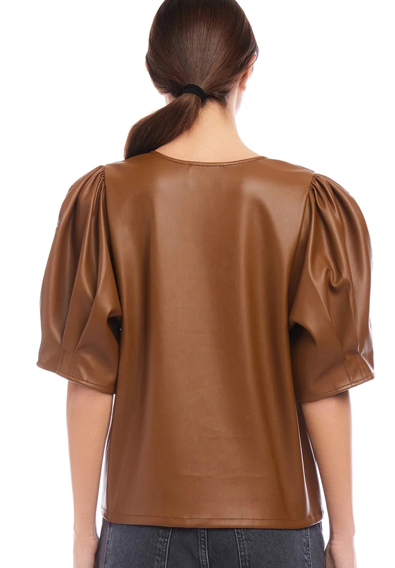 Poof Vegan Leather Top- Caramel